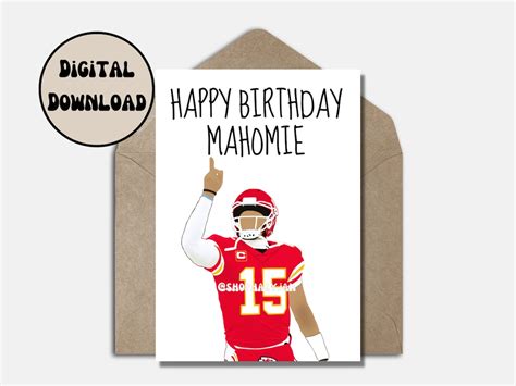 Patrick Mahomes Birthday Card Greeting Kansas City Chiefs Funny Cartoon ...