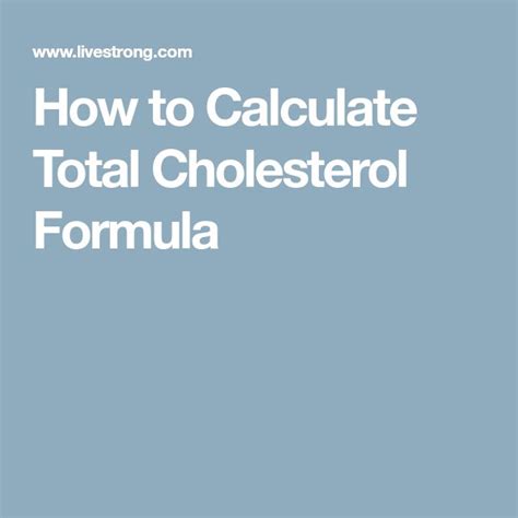 Total Cholesterol: There’s a Cholesterol Formula for That | Livestrong ...