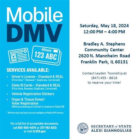 Calendar • Secretary of State Mobile DMV at Leyden Township