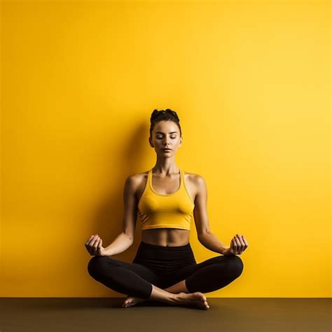 Premium AI Image | photo of a female doing yoga and meditation in front of yellow color wall