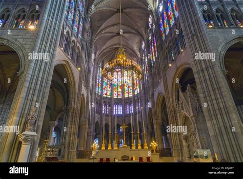 Interior of Saint-Denis Basilica, Paris, France. This is the first structure to have all the ...