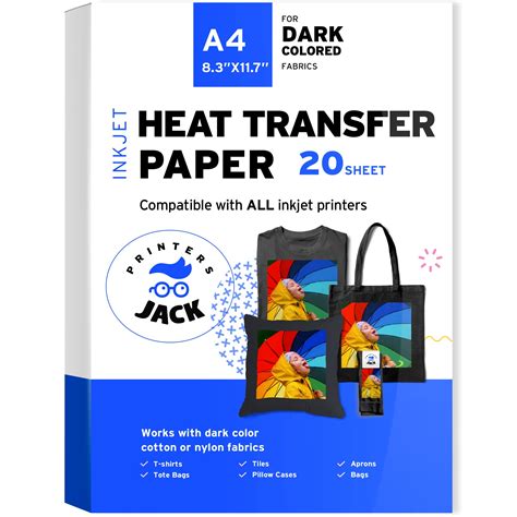 Buy Printers Jack Iron-On Heat Transfer Paper for Dark Fabric 20 Pack 8 ...