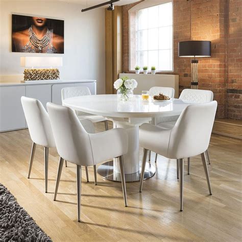 Extending Round Oval Dining Set White Gloss Table 6 Carver Chairs | White gloss dining table ...