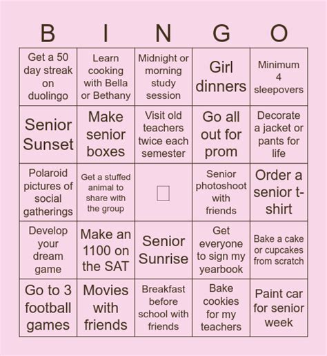 Senior Bingo Card