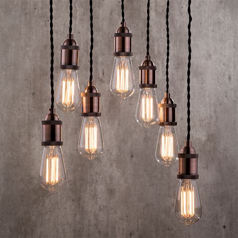 Alton Industrial Style 7 Light Ceiling Cluster Pendant - Copper