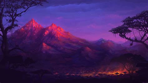 Mountain under purple sky HD wallpaper | Wallpaper Flare