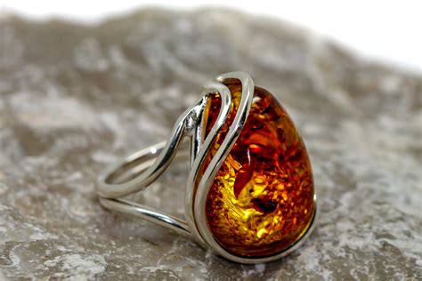 Baltic amber ring.Baltic amber & sterling silver, unique ring, statement ring, contemporary ring ...