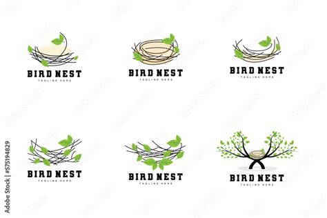 Bird's Nest Logo Design, Bird House Vector For Eggs, Bird Tree Logo ...