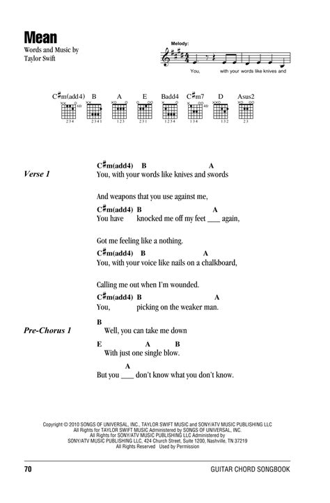 Mean by Taylor Swift - Guitar Chords/Lyrics - Guitar Instructor