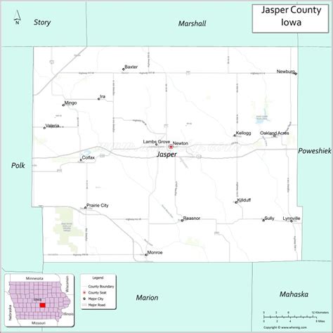 Map of Jasper County, Iowa showing cities, highways & important places ...