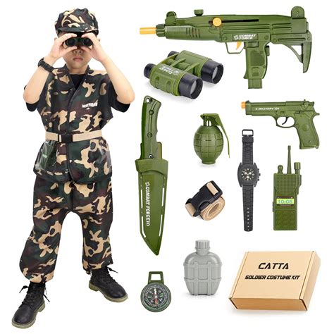 Buy CATTA Kids Army Soldier Dress up Costume, Camouflage with Berets, Saber, Toy Gun, Telescope ...