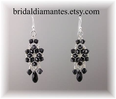 Jet Black Crystal Chandelier Earrings, Black Chandelier Earrings, Custom Bridal Party Earrings ...