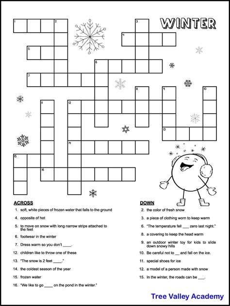 Printable Winter Crossword Puzzles for Kids - Tree Valley Academy | Word puzzles for kids ...