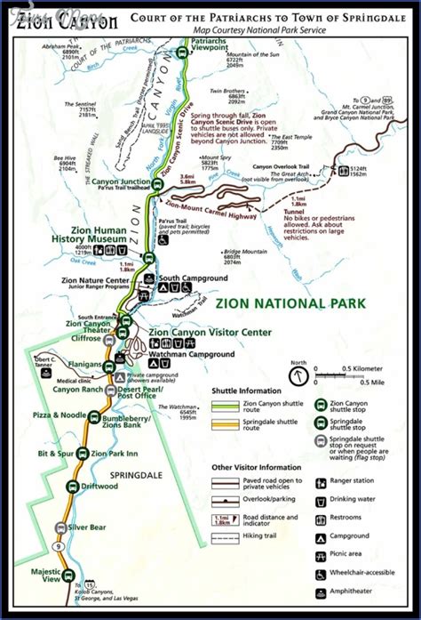 ZION NATIONAL PARK US MAP - ToursMaps.com