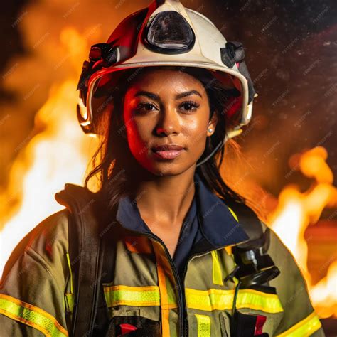 Premium AI Image | A firefighter in a helmet in front of fire looking exhausted