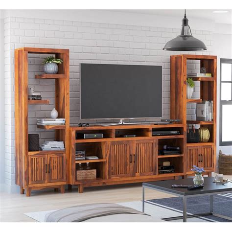 Fowlerton Solid Wood Entertainment Center with Bookshelves