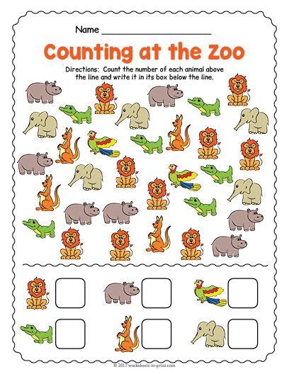 Free Printable At the Zoo Counting Worksheet