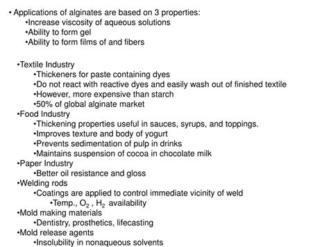 PPT - Applications of alginates are based on 3 properties: Increase ...