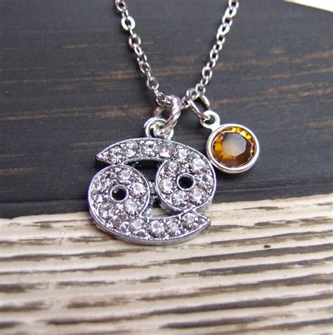 birthstone necklace Cancer zodiac necklace rhinestone charm