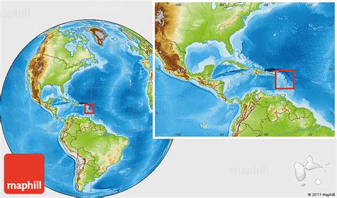 Physical Location Map of Guadeloupe, within the entire continent