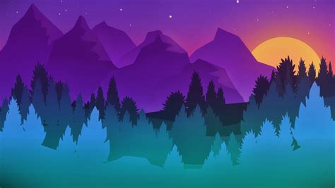 1360x768 Stars Mountains Trees Colorful Minimalist Artwork Laptop HD ...