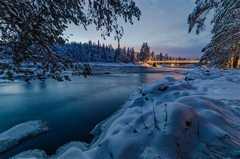 Wallpaper Finland Oulu, North Ostrobothnia Winter Nature Bridges