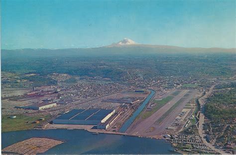 Postcard with aerial view of Renton, Boeing, and Mt. Rainier. Circa ...