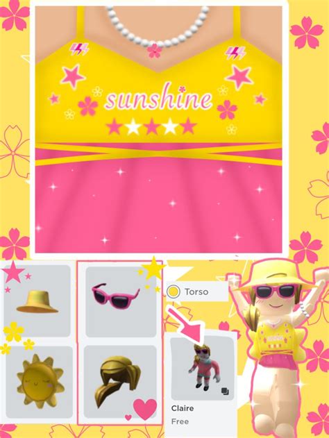 Free Roblox T-shirt preppy pink and yellow summer sunshine top ☀️☁️ ...