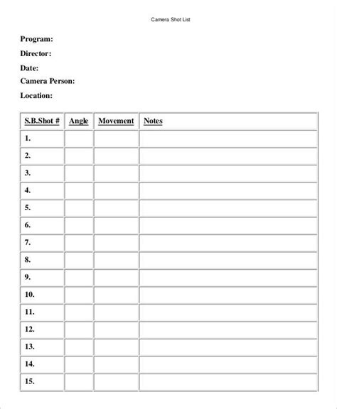 Shot List Templates | 10+ Free Printable Word, Excel & PDF Samples