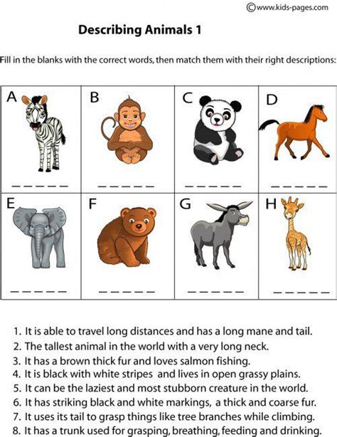 Animal Description Worksheets | Animal descriptions, Animals, Animal activities