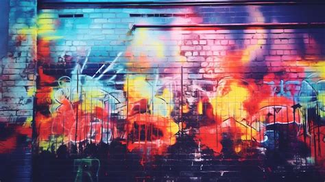 Premium AI Image | A brick wall covered in colorful graffiti