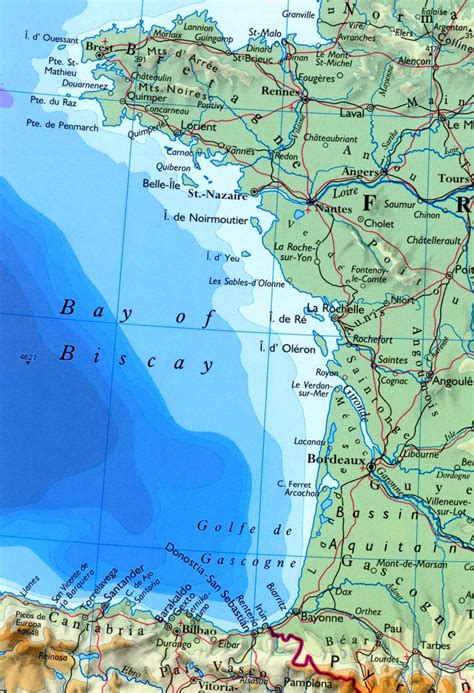 Map of Bay of Biscay with cities