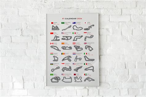 F1 2024 Calendar, Framed Poster Print, Formula One, Season 2024, Wall ...