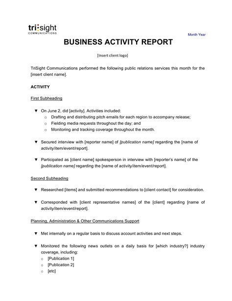 Business Activity Report Format | Templates at allbusinesstemplates.com