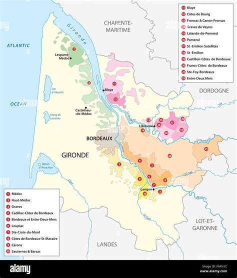 Burdeos mapa del vino Imágenes vectoriales de stock - Alamy