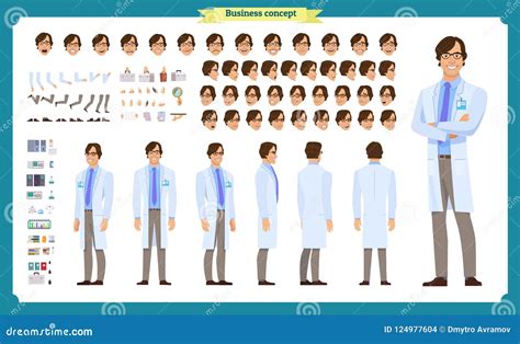 Scientist Character Creation Set. Man Working in Science Laboratory at Experiments Stock Vector ...