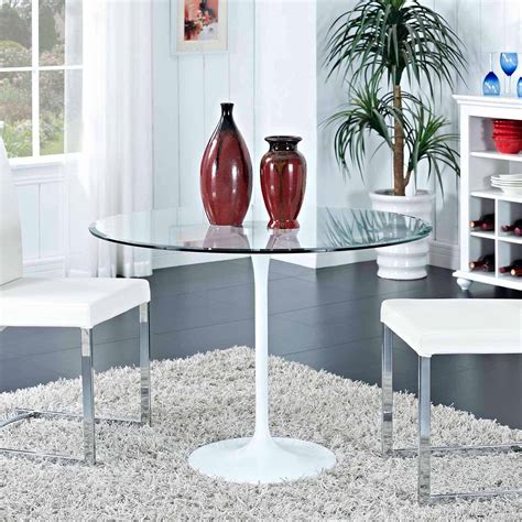 Modway Circuit Round Glass Top and Metal Base Dining Table in Clear ...