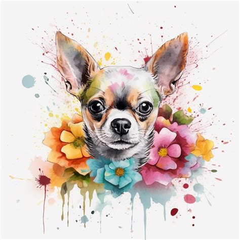 Premium AI Image | A painting of a dog with flowers on it