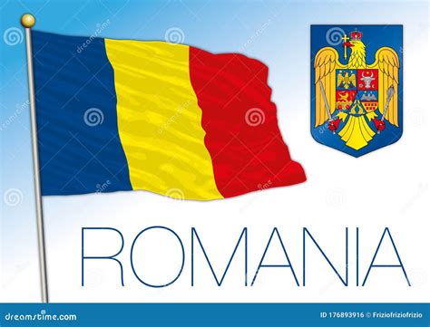 Romania Official National Flag and Coat of Arms, EU Stock Vector ...