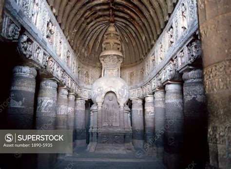 The finely carved late 5th century Buddhist Chaitya Hall, Cave 19 ...