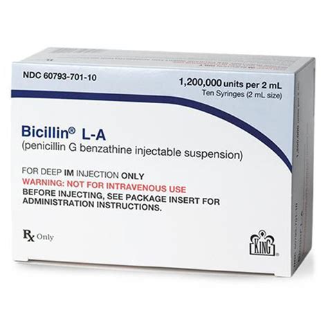 Bicillin L-A Antibiotic Penicillin G Benzathine 1200 MU/mL Intramuscul — Mountainside Medical ...