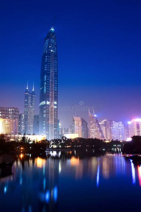 Shenzhen skyline at night stock image. Image of landmark - 19738895