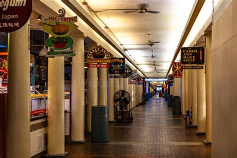 Boston, USA- March 01, 2019: Quincy Market, Shopping Center with Many ...