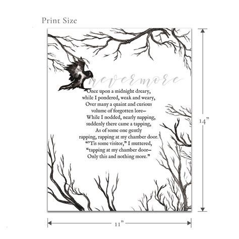 The Raven Nevermore Edgar Allan Poe Poem Unframed 11x14 - Etsy