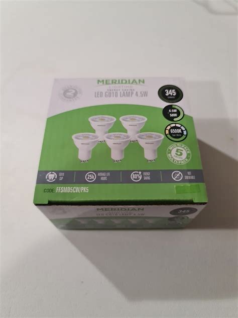 Meridian GU10 Led Bulbs 4.5W Pack of 5 Lamps bulbs Cool White 6500k 345 Lumens | eBay