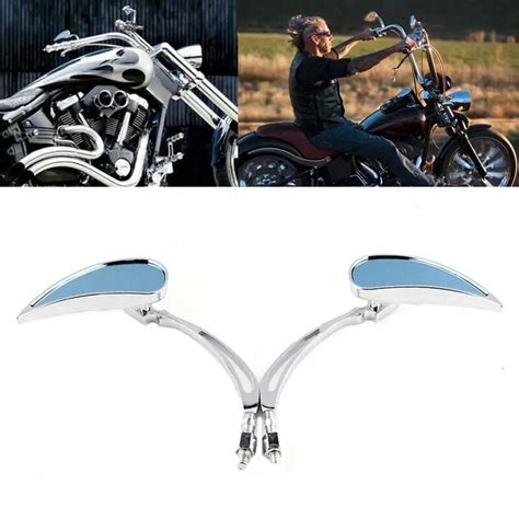 Chrome Custom Rearview Rear view Mirrors Blue For Harley Motorcycle Cruiser Chopper Dyna Electra ...