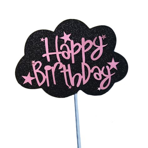 Cloud Happy Birthday Topper Black/Pink