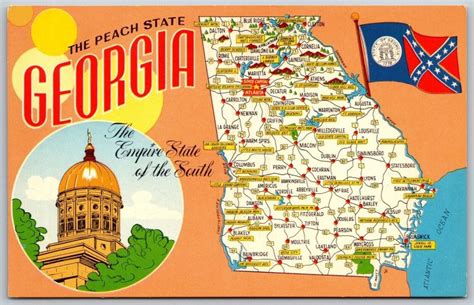 Vtg Georgia GA The Peach State Map Cities Highways Attractions 1950s Postcard | United States ...