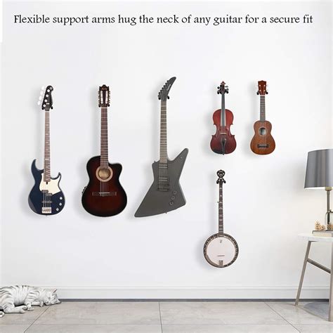 Guitar Wall Mount Hanger Hook Acoustic Electric Bass Guitar Wall Hook Hanger Black Metal Holder ...