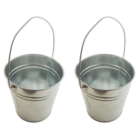 Set of 2 Galvanized Metal Pail Buckets with Handles - 6" Tall x 6 ...